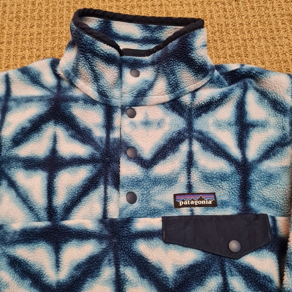 Patagonia Synchilla Snap-T Blue Diamond Shibori Tie Dye Fleece Pullover Womens S - Picture 3 of 15